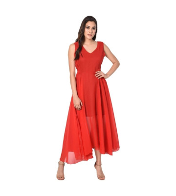 Women's RED BADDI Georgette Pleated Dress